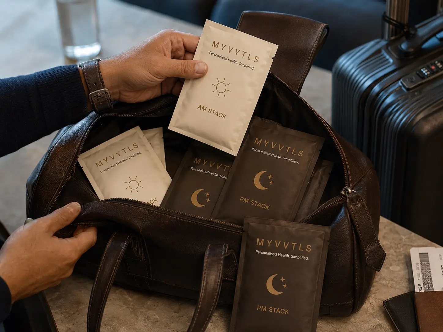 Personalised MYVYTLS packs prepared for travel